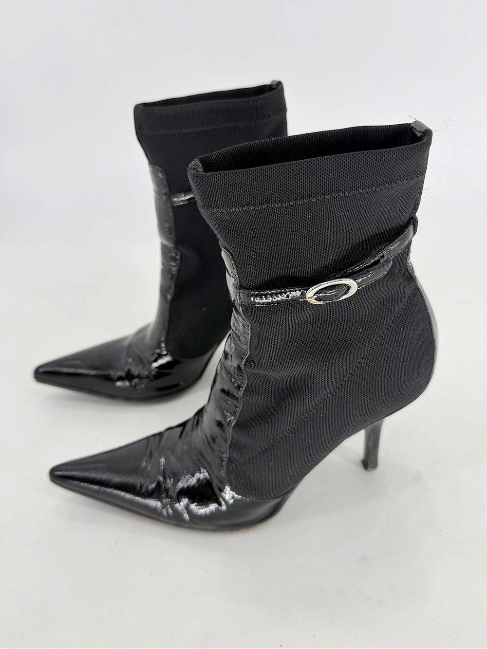 Donald J Pliner Black Patent Leather Pointed-Toe Ankle Boots US 7 M